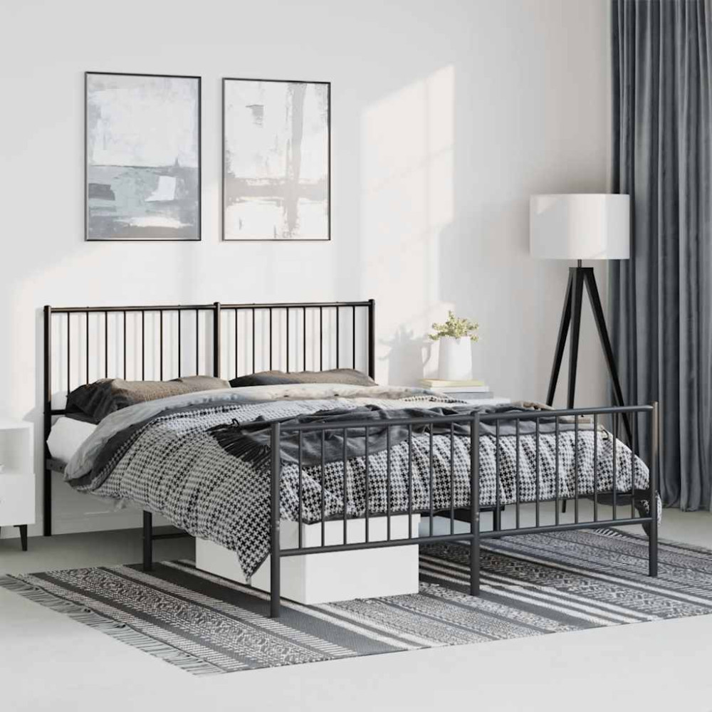 Produktbild för Sängram med huvudgavel och fotgavel svart metall 135x190 cm