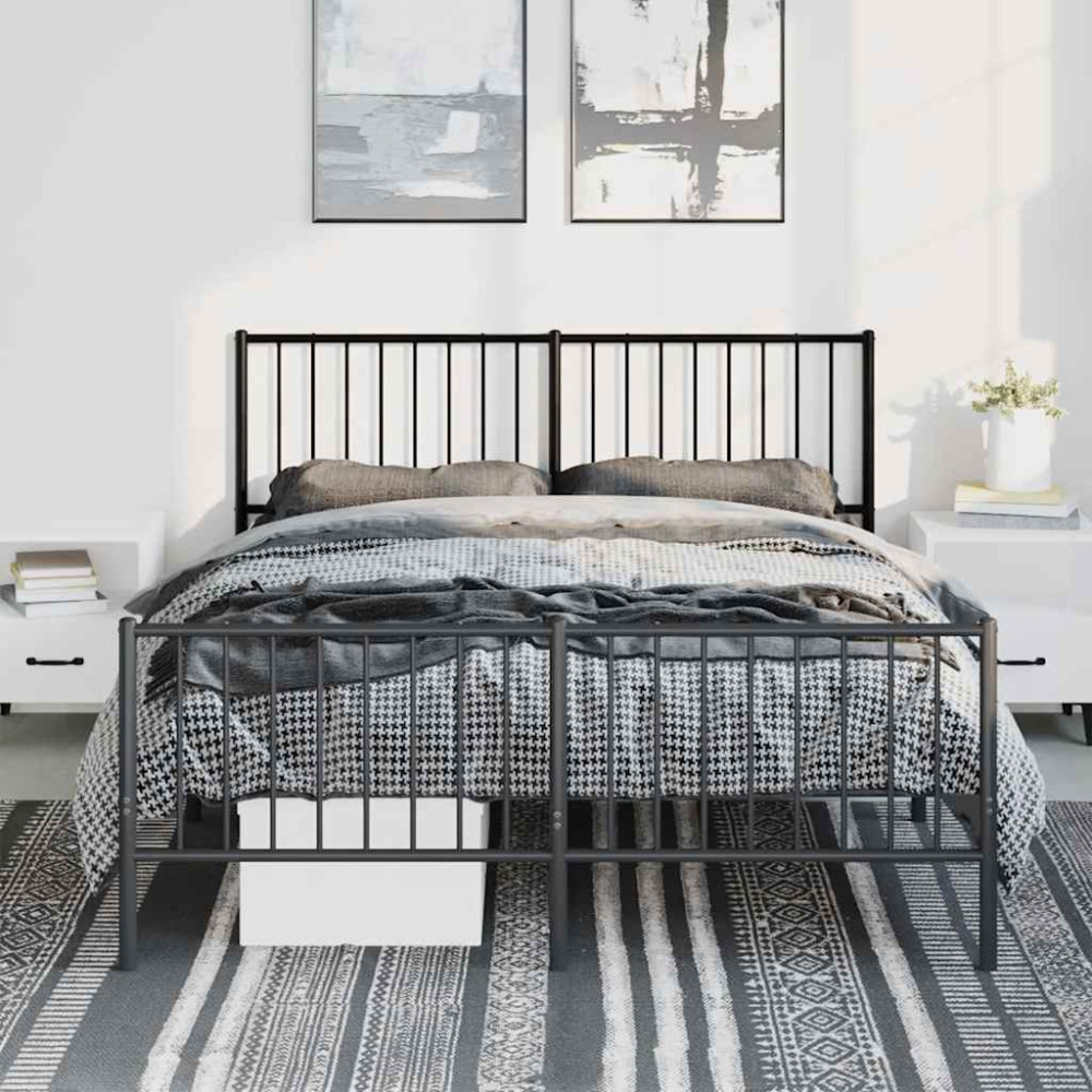 Produktbild för Sängram med huvudgavel och fotgavel svart metall 135x190 cm