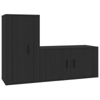 Miniatyr av produktbild för TV-skåp 2 delar svart konstruerat trä