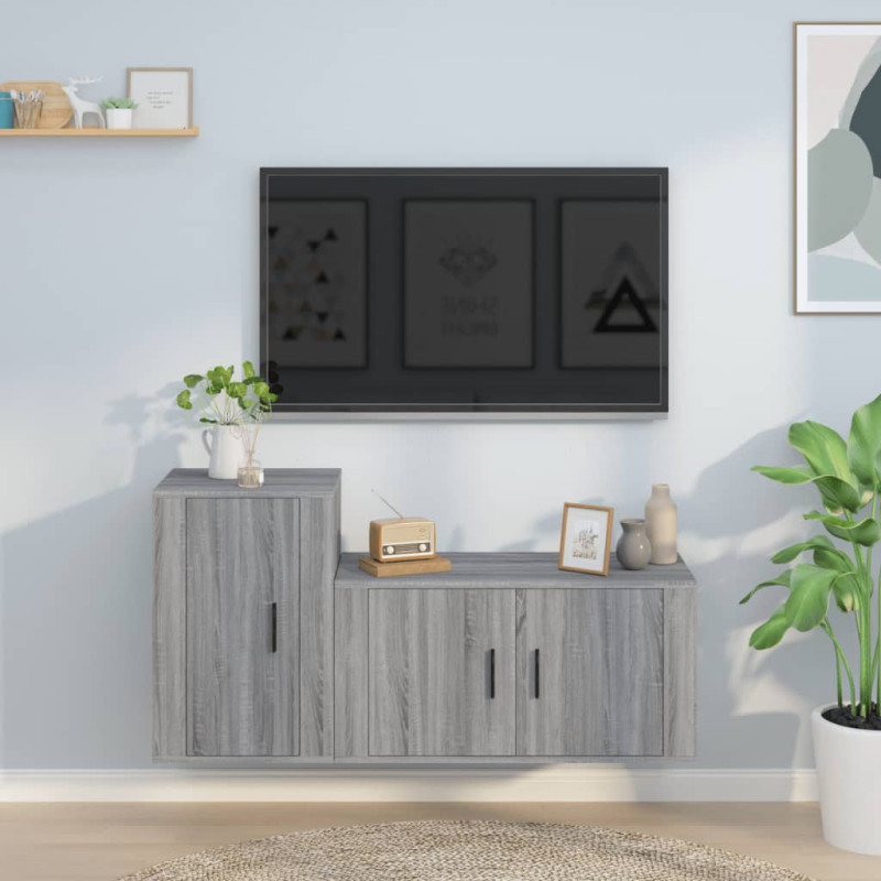 Produktbild för Tv-skåp 2 delar grå sonoma konstruerat trä