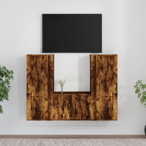vidaXL TV-skåp 3 delar rökfärgad ek konstruerat trä