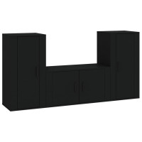 Miniatyr av produktbild för Tv-bänkar 3 delar svart konstruerat trä