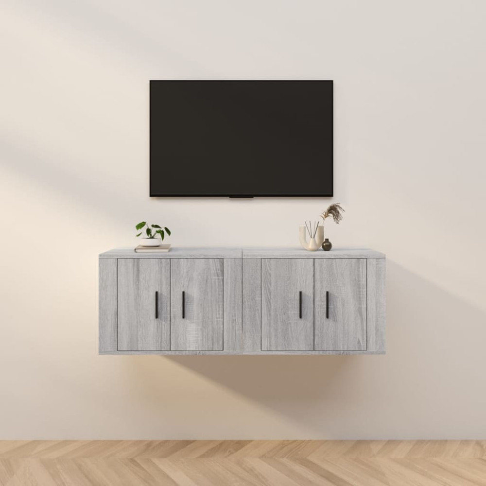 Produktbild för Väggmonterade tv-skåp 2 st grå sonoma 57x34,5x40 cm