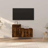 Miniatyr av produktbild för TV-bänk 2 delar rökfärgad ek konstruerat trä