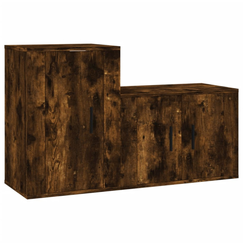 Produktbild för TV-bänk 2 delar rökfärgad ek konstruerat trä