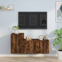 Produktbild för TV-bänk 2 delar rökfärgad ek konstruerat trä