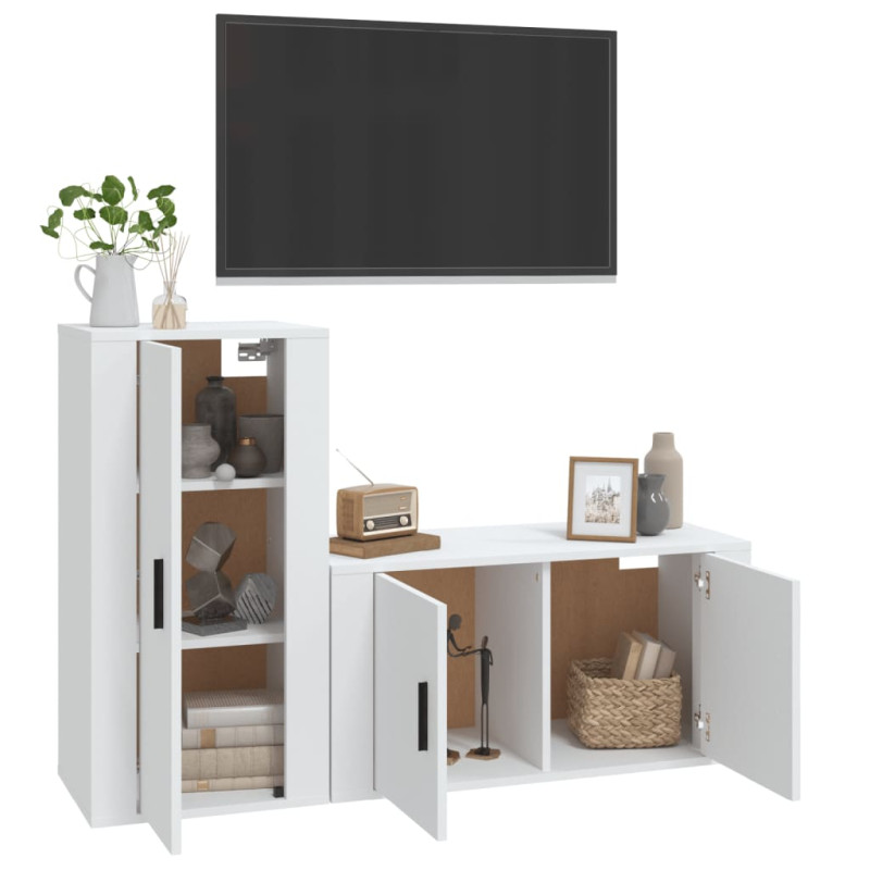 Produktbild för TV-skåp 2 delar vit konstruerat trä