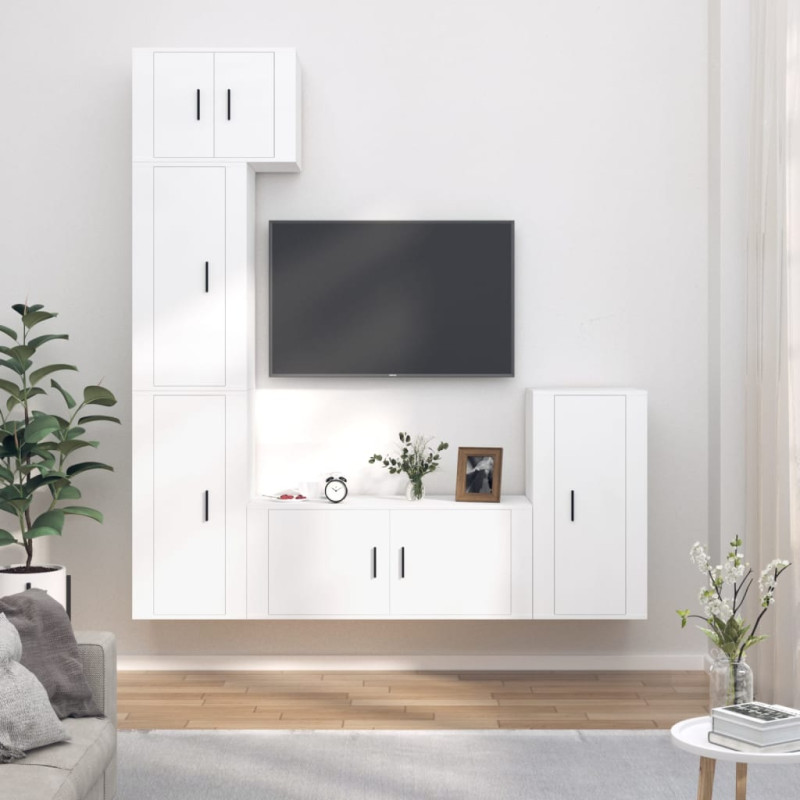 Produktbild för Tv-skåp 5 delar vit konstruerat trä