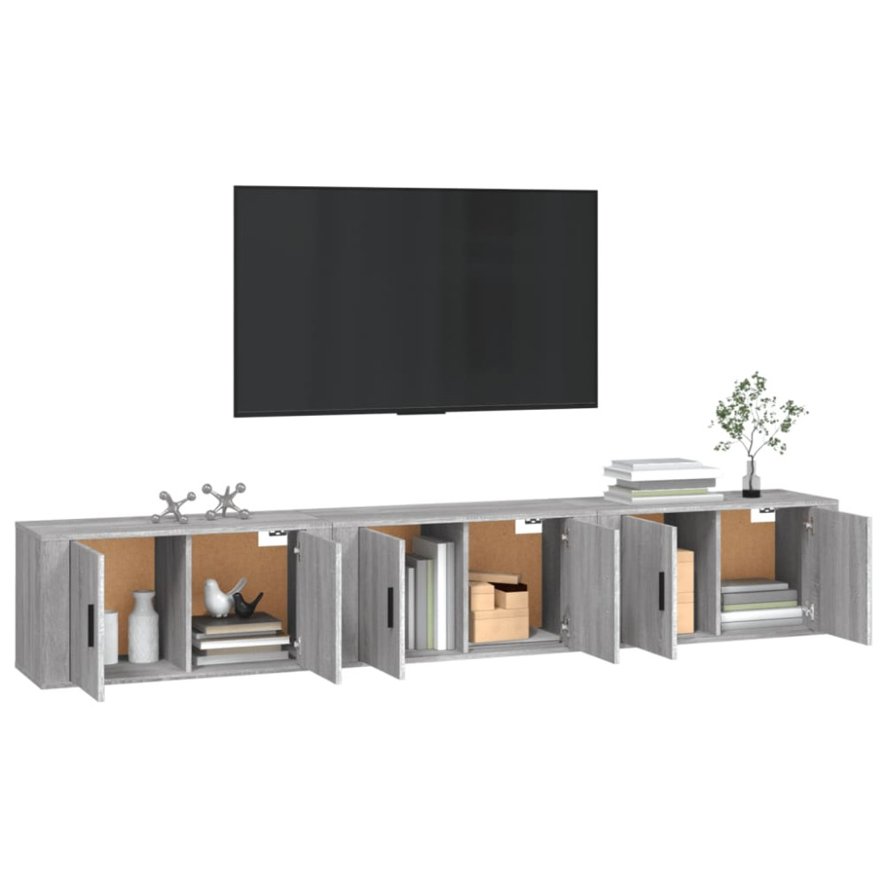 Produktbild för Väggmonterade tv-skåp 3 st grå sonoma 80x34,5x40 cm