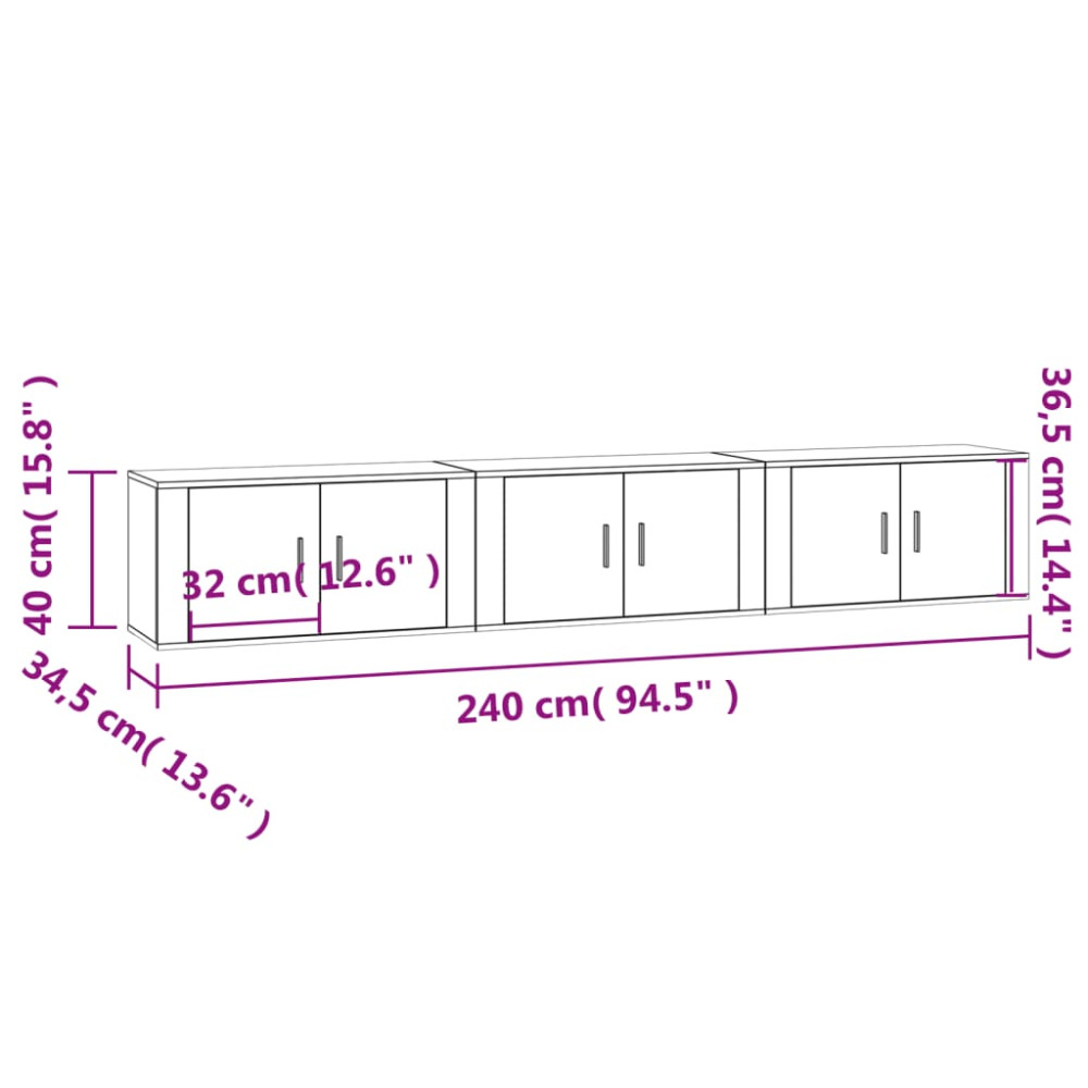 Produktbild för Väggmonterade tv-skåp 3 st grå sonoma 80x34,5x40 cm