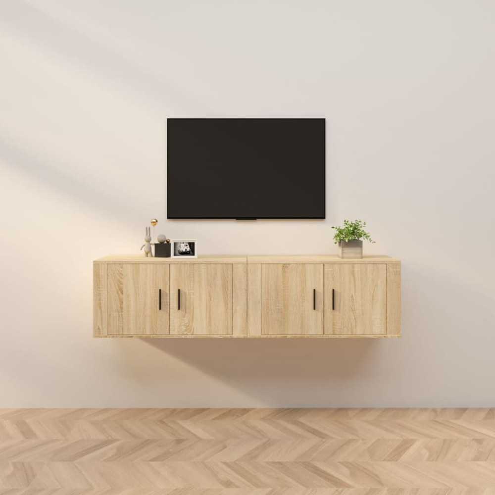 Produktbild för Väggmonterade tv-skåp 2 st Sonoma ek 80x34,5x40 cm