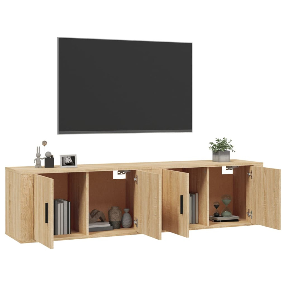 Produktbild för Väggmonterade tv-skåp 2 st Sonoma ek 80x34,5x40 cm