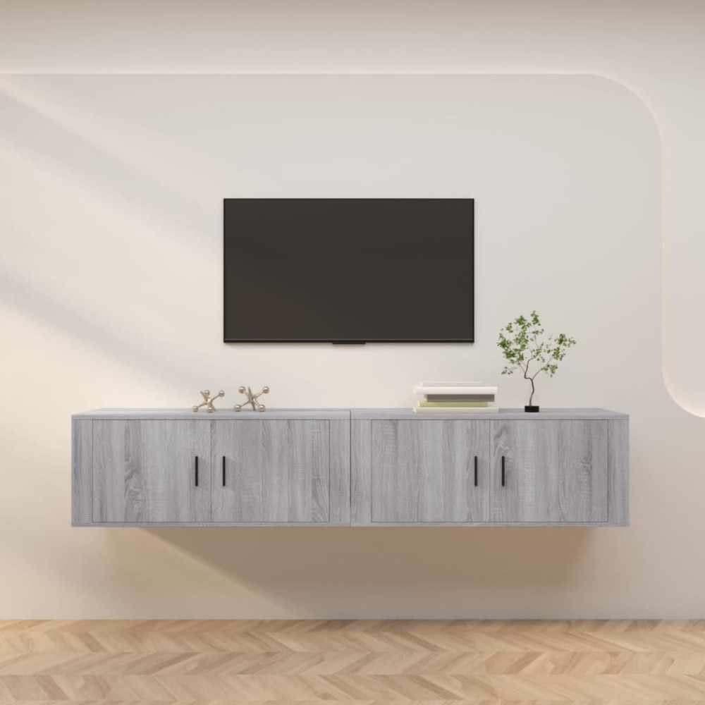 Produktbild för Väggmonterade tv-skåp 2 st grå sonoma 100x34,5x40 cm