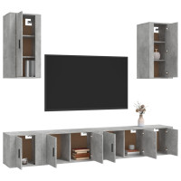 Produktbild för Tv-skåp 6 delar betonggrå konstruerat trä