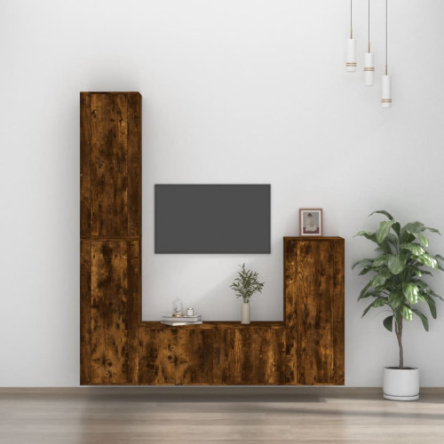 vidaXL Tv-skåp 4 delar Rökfärgad ek konstruerat trä