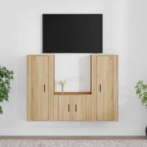 vidaXL Tv-skåp 3 delar sonoma-ek konstruerat trä