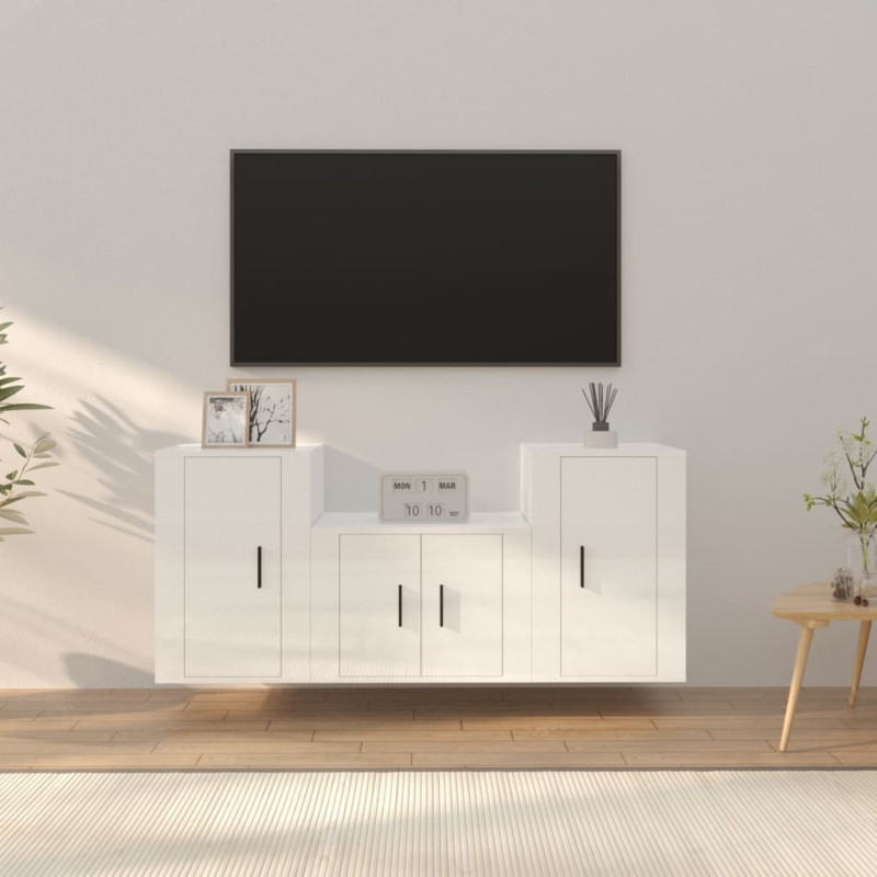 Produktbild för Tv-skåp 3 delar högglans vit konstruerat trä