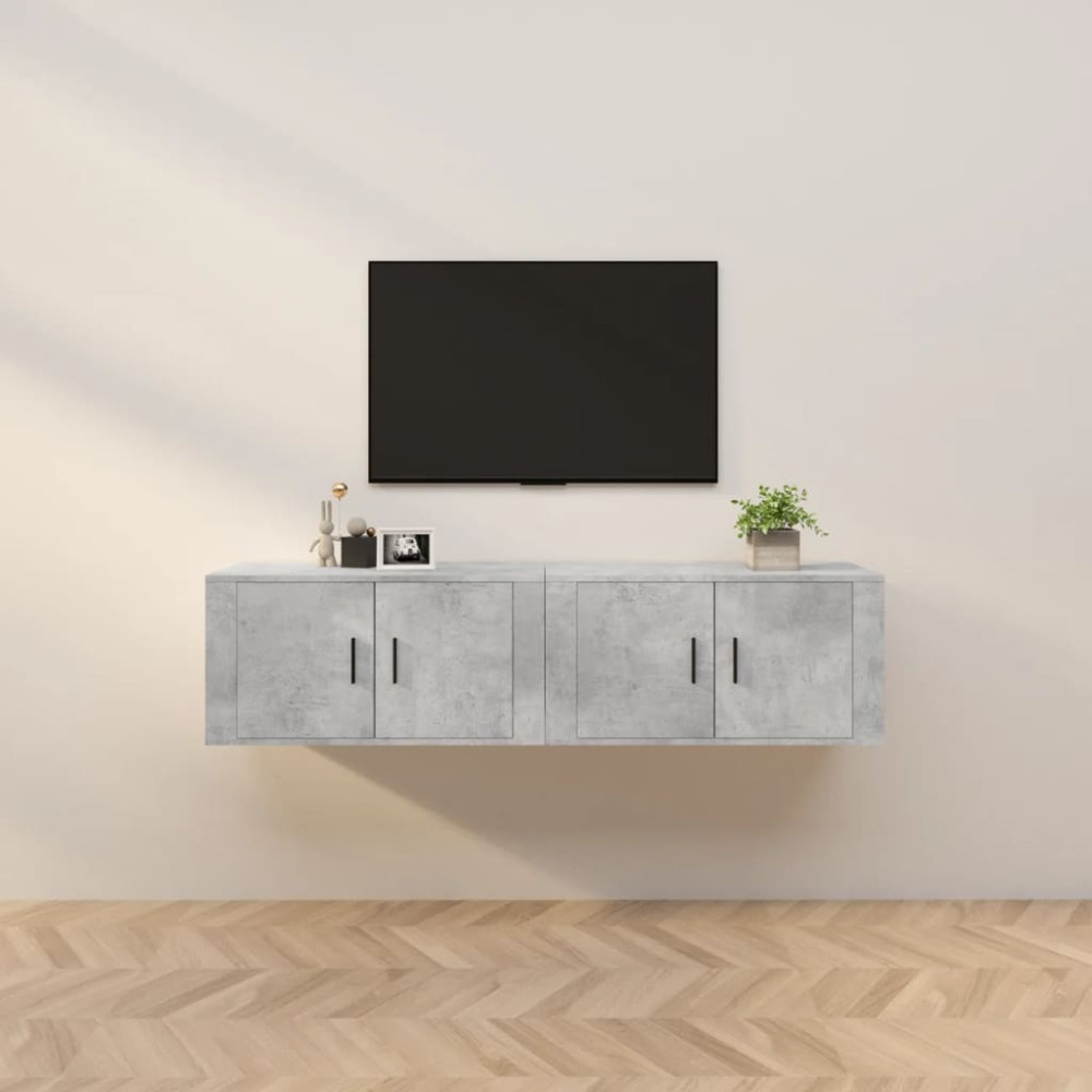 Produktbild för Väggmonterade tv-skåp 2 st betonggrå 80x34,5x40 cm