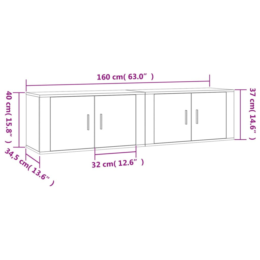 Produktbild för Väggmonterade tv-skåp 2 st betonggrå 80x34,5x40 cm