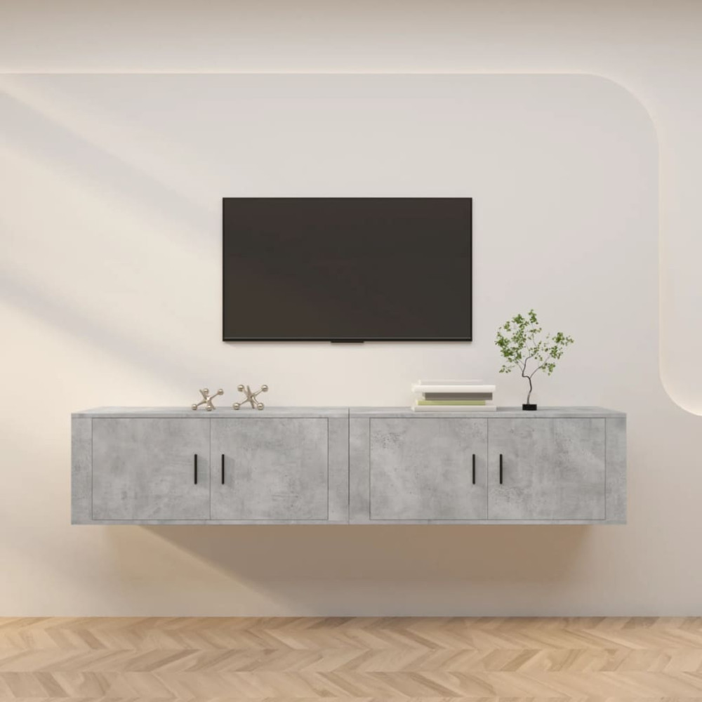 Produktbild för Väggmonterade tv-skåp 2 st betonggrå 100x34,5x40 cm
