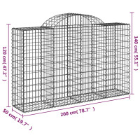 Produktbild för Gabion bågformad 200x50x120/140 cm galvaniserat järn