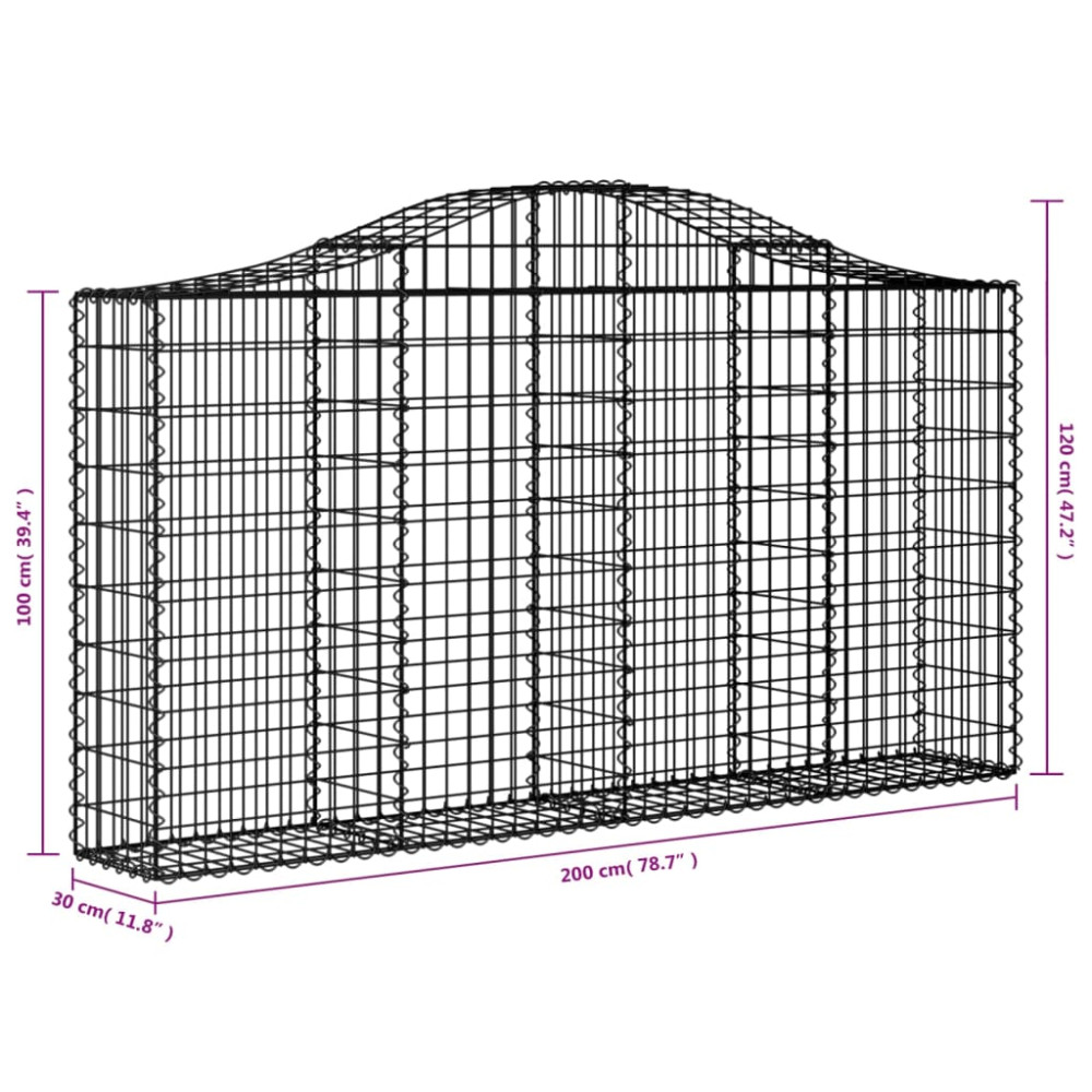Produktbild för Gabioner bågformade 2 st 200x30x100/120 cm galvaniserat järn