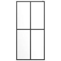 Produktbild för Duschvägg med hylla svart 90x195 cm ESG-glas&aluminium