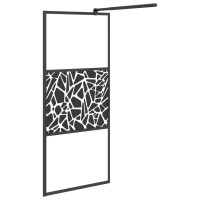 Produktbild för Duschvägg med hylla svart 90x195 cm ESG-glas&aluminium