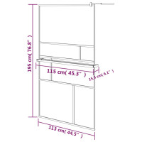 Produktbild för Duschvägg med hylla svart 115x195 cm ESG-glas&aluminium