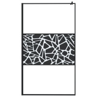 Produktbild för Duschvägg med hylla svart 115x195 cm ESG-glas&aluminium