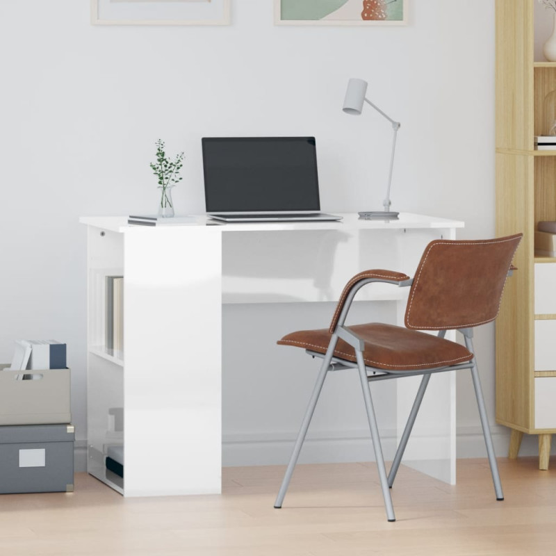 Produktbild för Skrivbord vit högglans 100x55x75 cm konstruerat trä