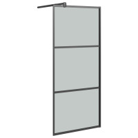 Produktbild för Duschvägg med hylla svart 90x195 cm ESG-glas&aluminium