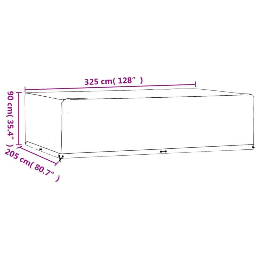 Produktbild för Överdrag för trädgårdsmöbler 16 ölj. 325x205x90 cm rektangulärt