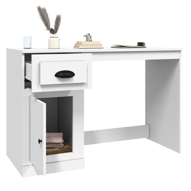 Produktbild för Skrivbord med låda vit 115x50x75 cm konstruerat trä
