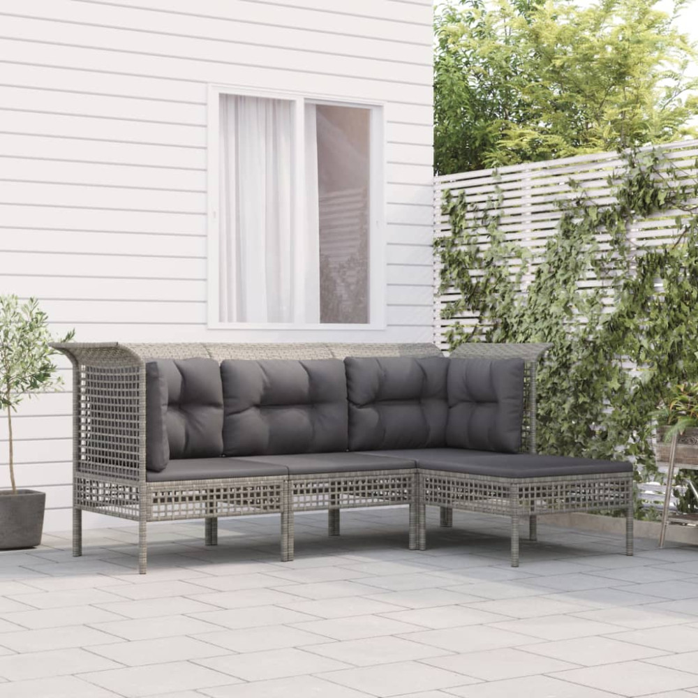Produktbild för Loungegrupp med dynor 4 delar konstrotting grå