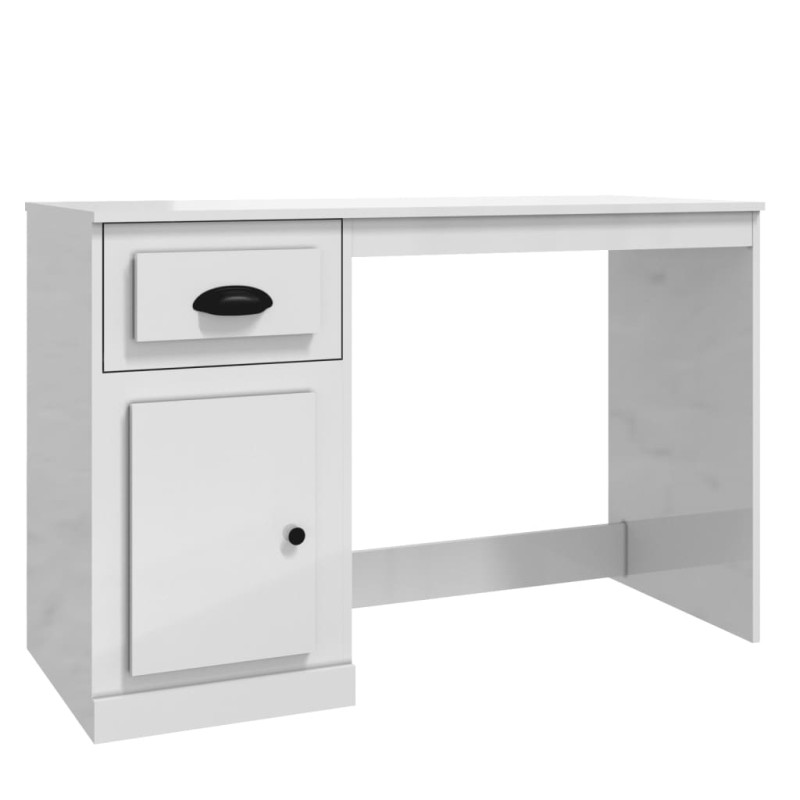 Produktbild för Skrivbord med låda vit högglans 115x50x75 cm konstruerat trä