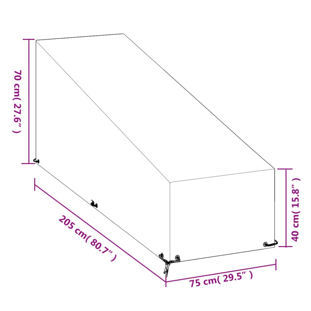 Produktbild för Överdrag för solsäng 12 öljetter 205x75x40/70 cm polyeten