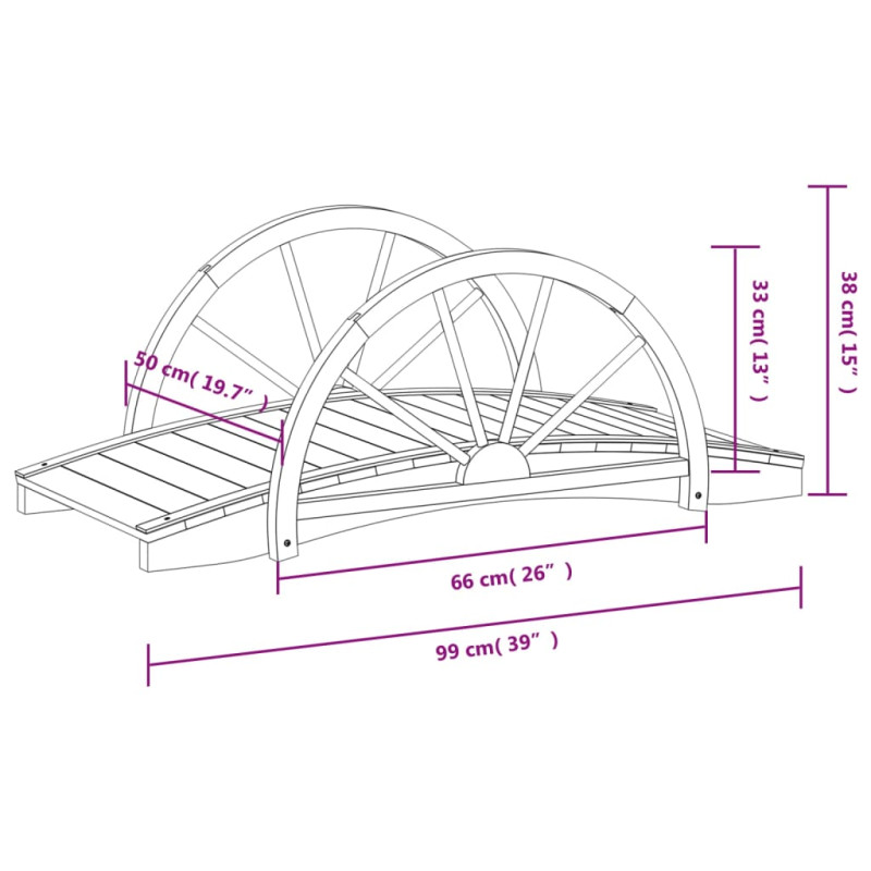 Produktbild för Trädgårdsbro med hjulhalvor 99x50x38 cm massivt granträ