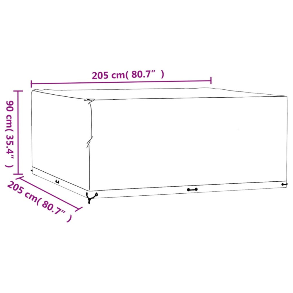 Produktbild för Överdrag för trädgårdsmöbler 16 ölj. 205x205x90 cm fyrkantig