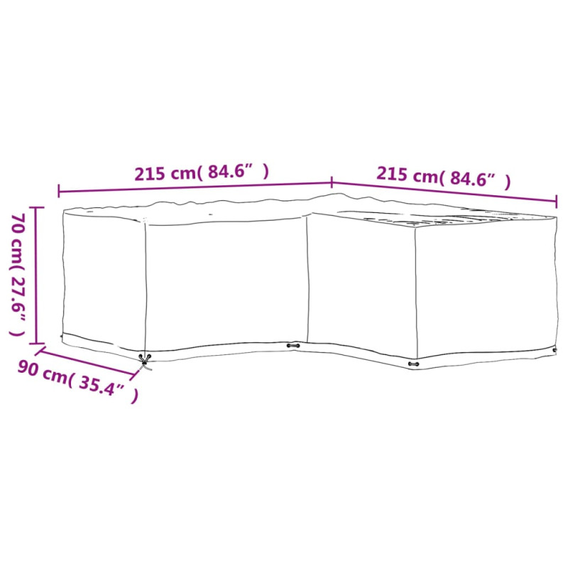 Produktbild för Överdrag för utemöbler 2st 16 ölj. 215x215x70cm L-format