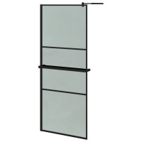 Produktbild för Duschvägg med hylla svart 80x195 cm ESG-glas&aluminium