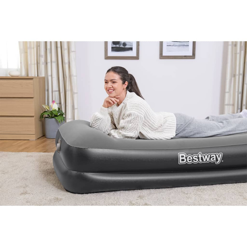 Produktbild för Bestway Luftmadrass med inbyggd fotpump flockad 191x97x46 cm