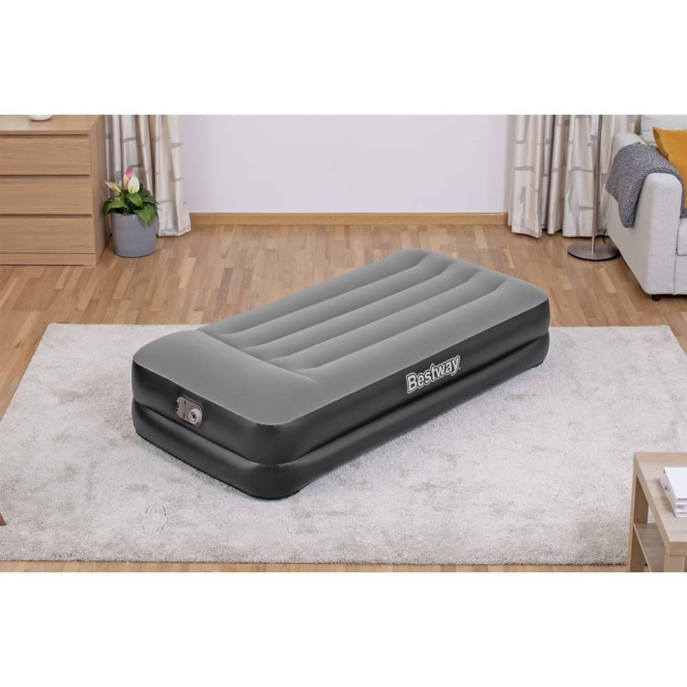Produktbild för Bestway Luftmadrass med inbyggd fotpump flockad 191x97x46 cm