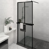 Produktbild för Duschvägg med hylla svart 80x195 cm ESG-glas&aluminium
