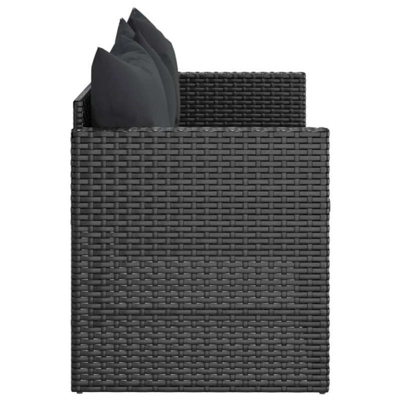 Produktbild för Trädgårdssoffa 3-sits med dynor konstrotting svart
