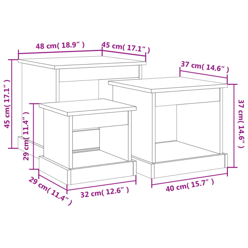 Produktbild för Soffbord 3 delar vit högglans konstruerat trä