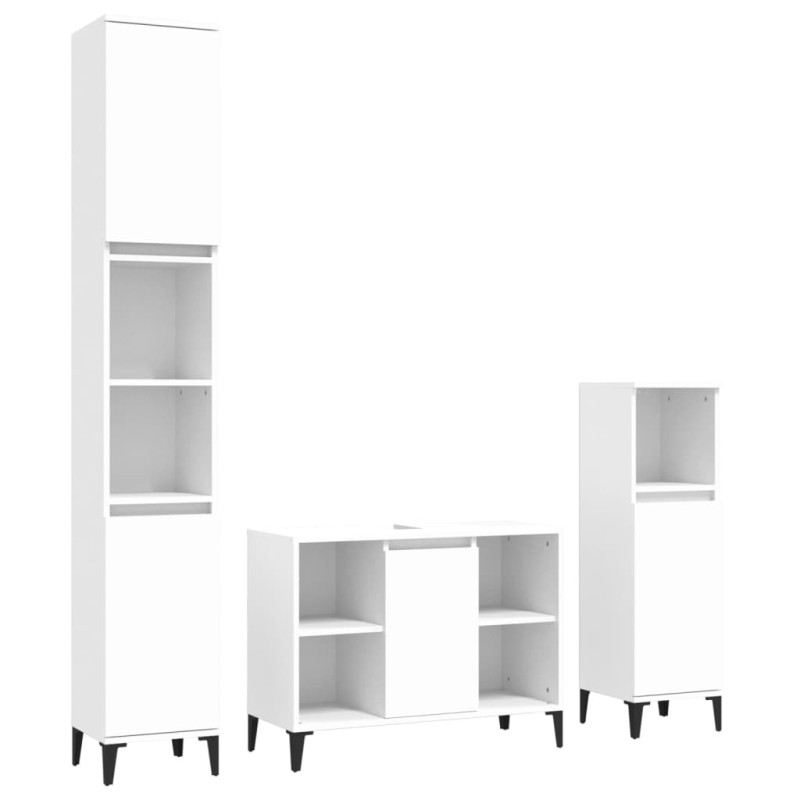 Produktbild för Badrumsmöbler 3 delar set vit konstruerat trä