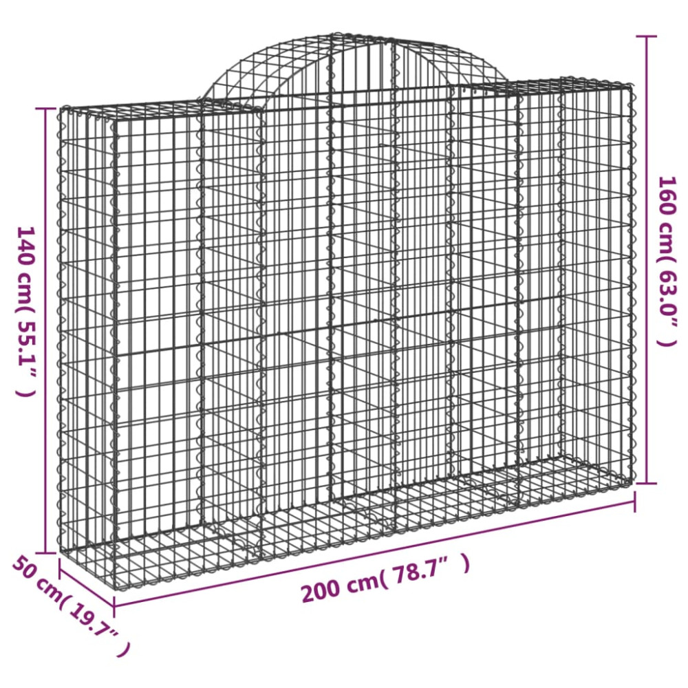 Produktbild för Gabioner bågformade 15 st 200x50x140/160 cm galvaniserat järn