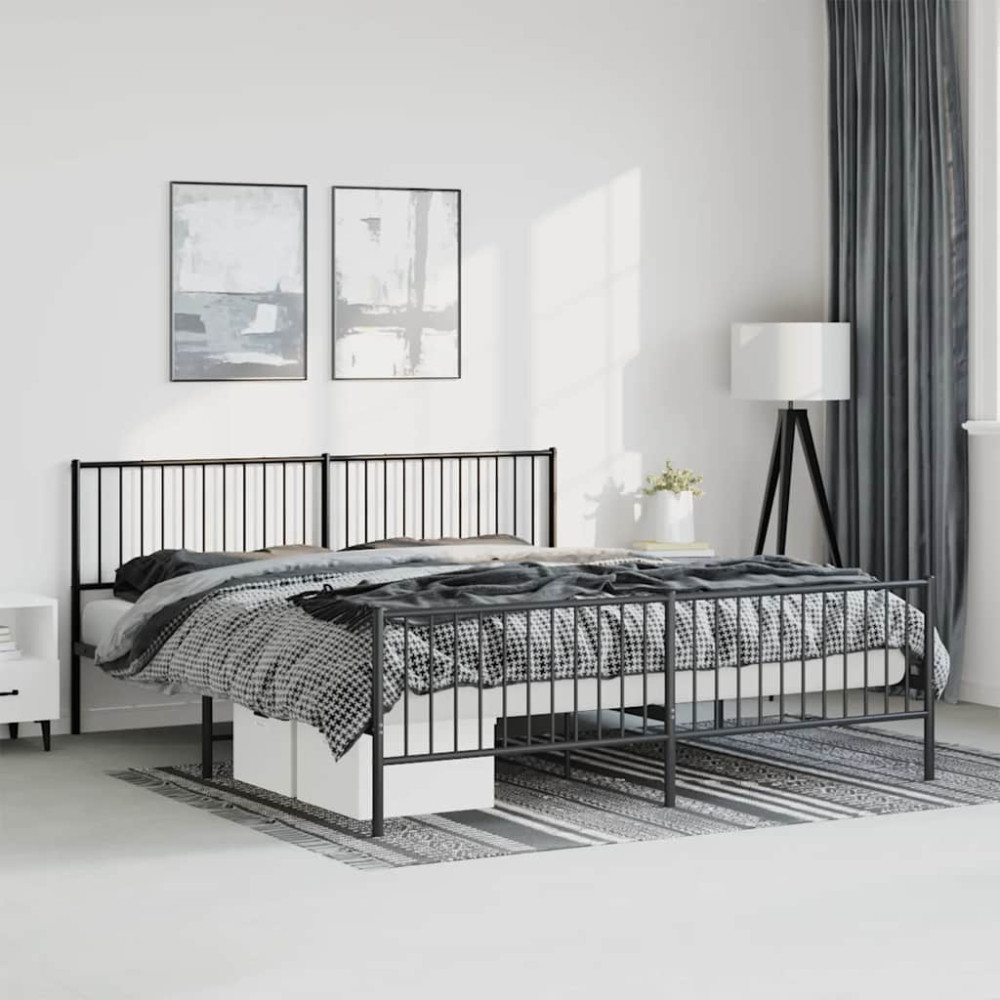 Produktbild för Sängram med huvudgavel och fotgavel svart metall 183x213 cm