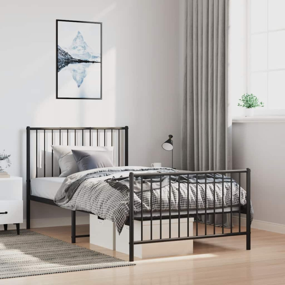 Produktbild för Sängram med huvudgavel och fotgavel svart metall 100x190 cm